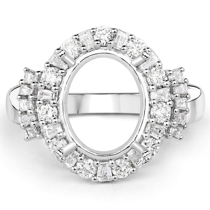 0.83 Carat Genuine White Diamond 14K White Gold Semi Mount Ring - holds 11x9mm Oval Gemstone