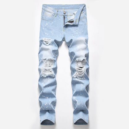 Men's Ripped Denim Jeans - Summer Casual Straight Fit