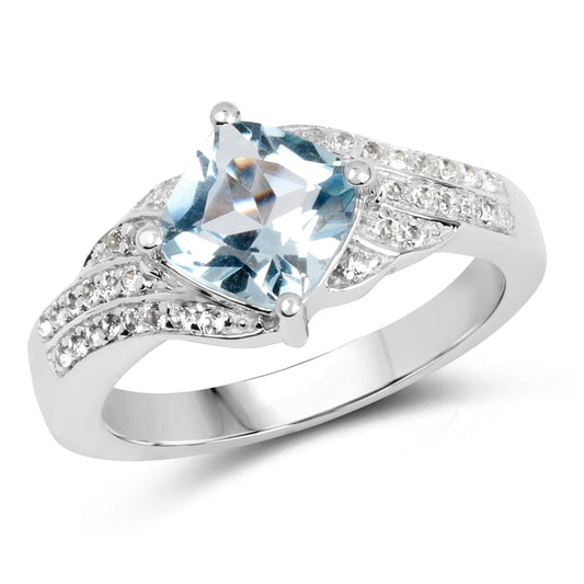 Bague en argent sterling 925 avec topaze bleue véritable de 2,06 carats et topaze blanche