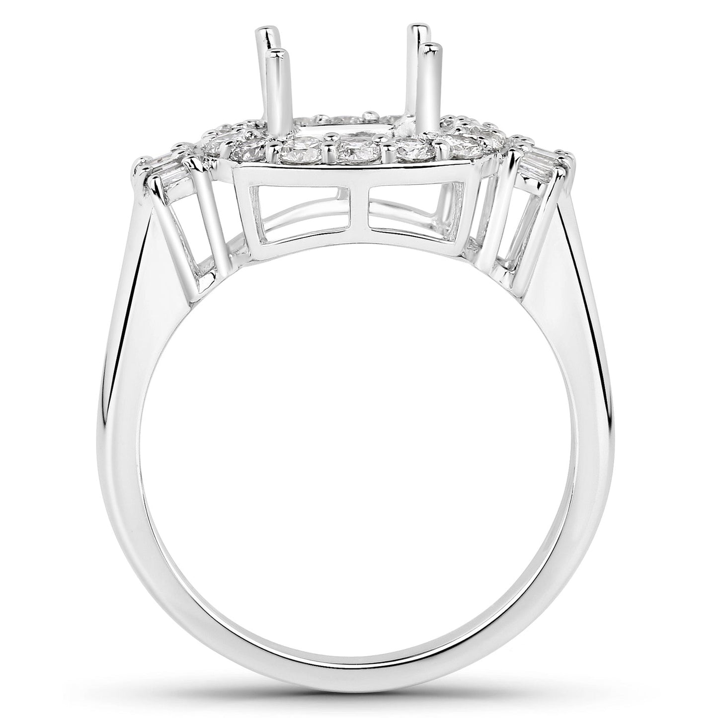 0.73 Carat Genuine White Diamond 14K White Gold Semi Mount Ring - holds 8x8mm Cushion Gemstone