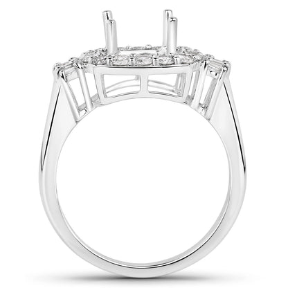0.73 Carat Genuine White Diamond 14K White Gold Semi Mount Ring - holds 8x8mm Cushion Gemstone