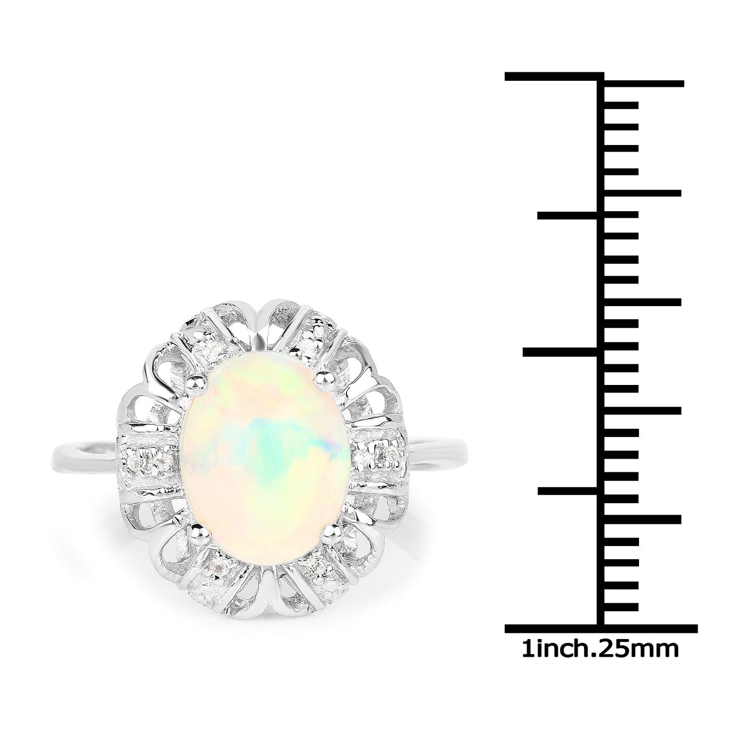 1.73 Carat Genuine Ethiopian Opal & White Topaz .925 Sterling Silver Ring