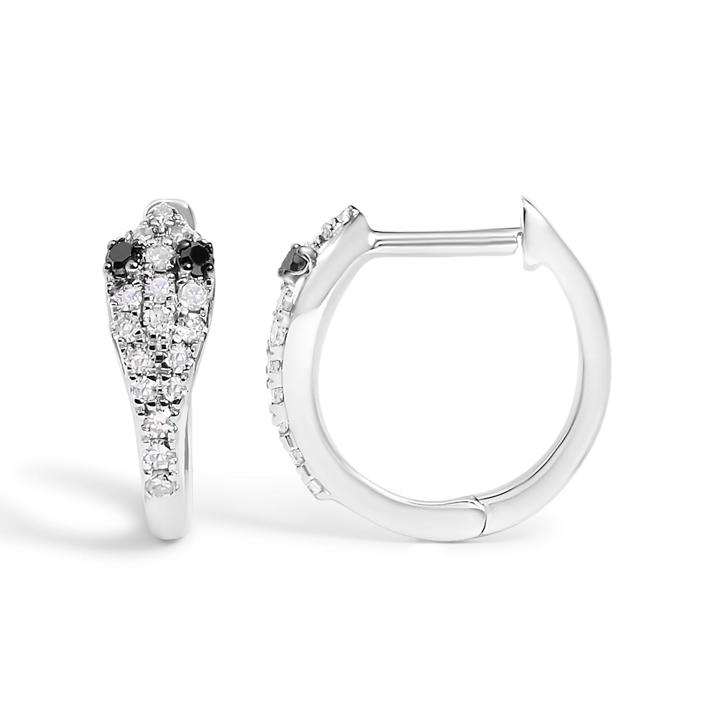 10K White Gold 1/5 Cttw Diamond Snake Eyes Huggy Hoop Earrings