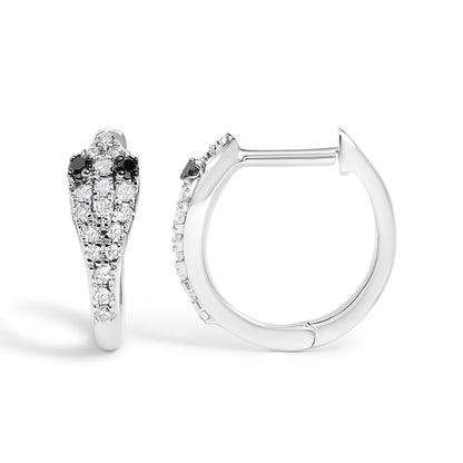 10K White Gold 1/5 Cttw Diamond Snake Eyes Huggy Hoop Earrings
