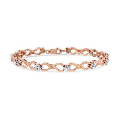 10K Rose Gold 1/2 cttw Diamond Cluster and Infinity Weave Link Bracelet (H-I Color, I2-I3 Clarity) - Size 7"