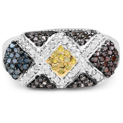 0.61 Carat Genuine Multi Diamond .925 Sterling Silver Ring