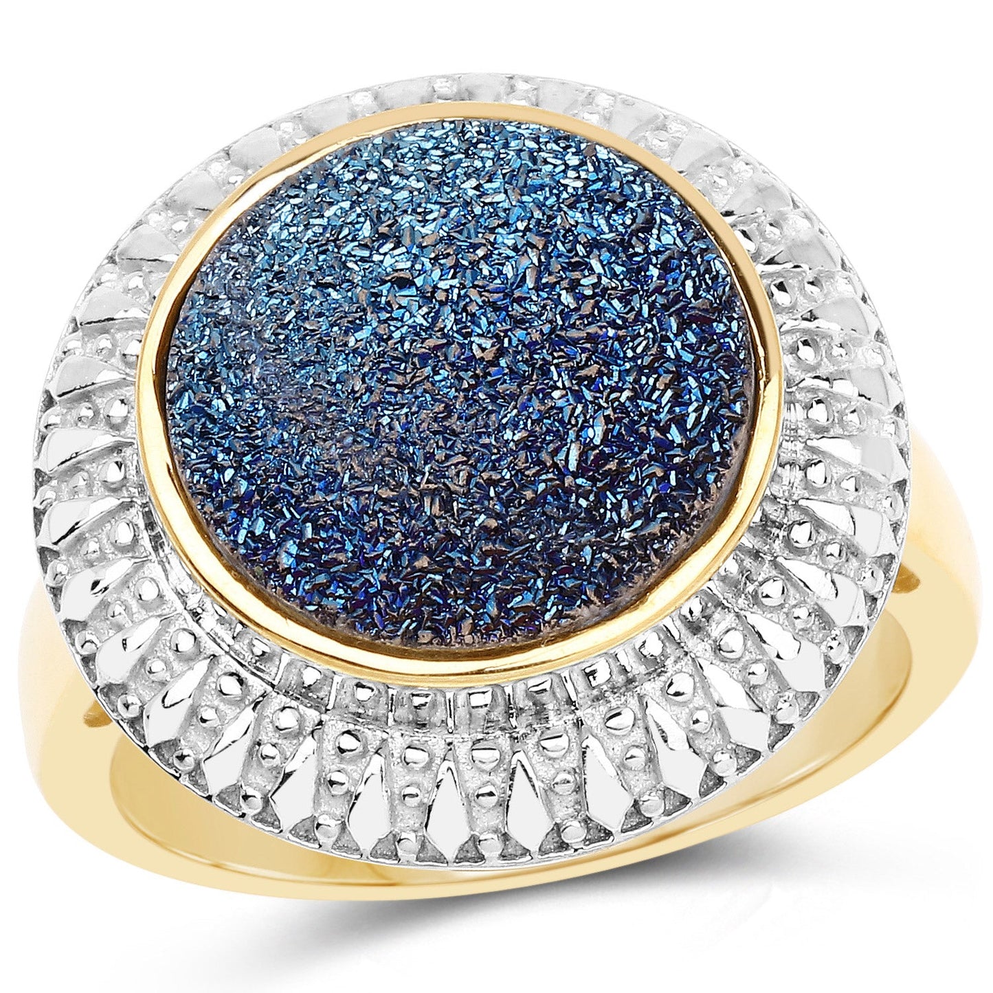 4.90 Carat Genuine Cobalt Blue Drusy .925 Sterling Silver Ring
