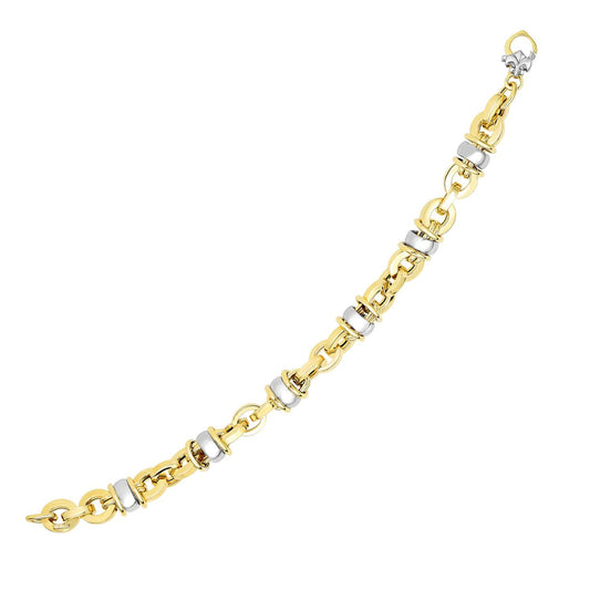 Bracelet ovale en or bicolore 14K avec connecteurs perlés en forme de barillet