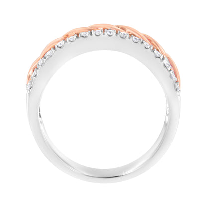 10K White and Rose Gold 1/3 Cttw Diamond Split Shank and Infinity Ribbon Band Ring (I-J Color, I1-I2 Clarity) - Size 6