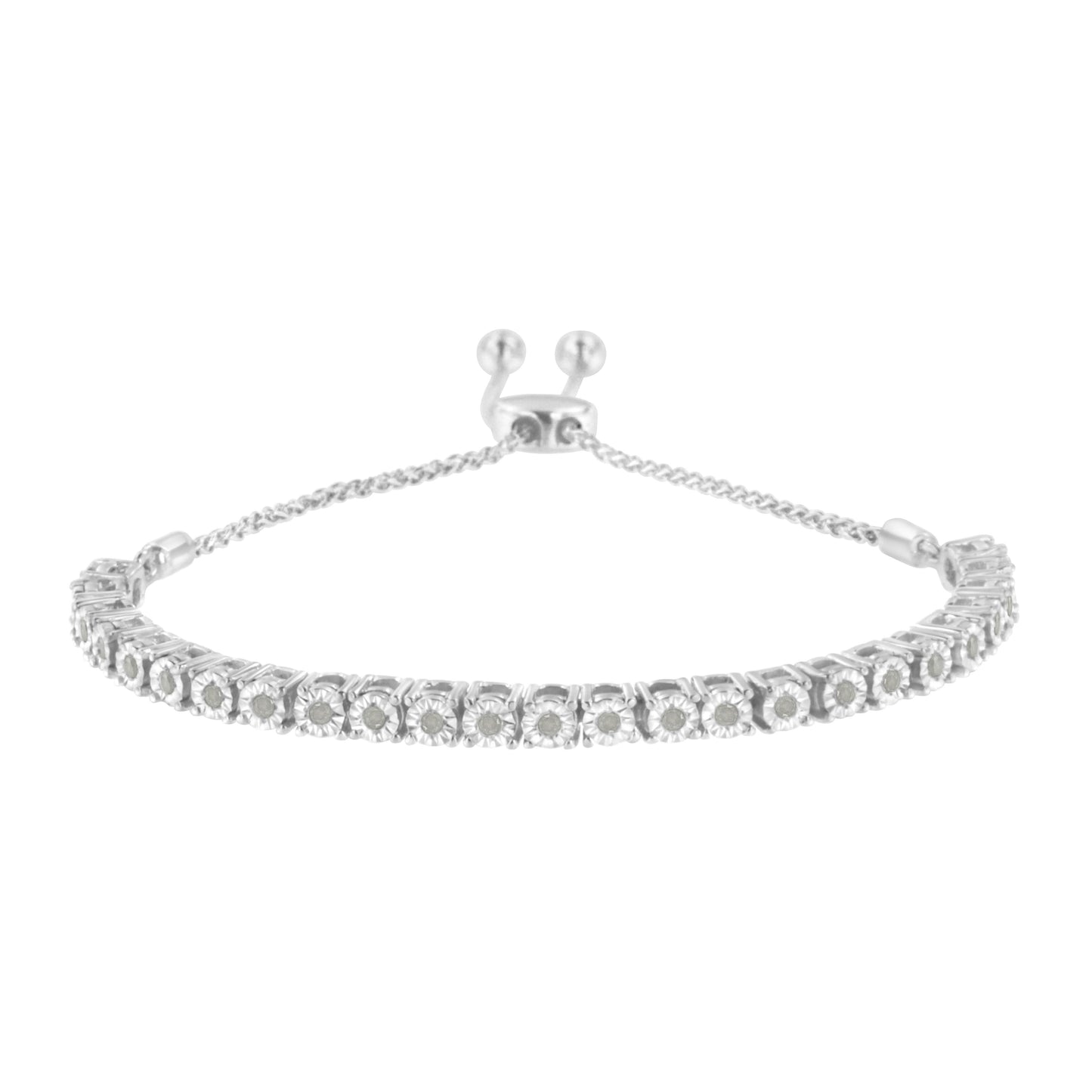 10K Yellow Gold over .925 Sterling Silver 1/4 Cttw Miracle-Set Diamond 4â€-10â€ Adjustable Bolo Tennis Bracelet (I-J Color, I3 Clarity)