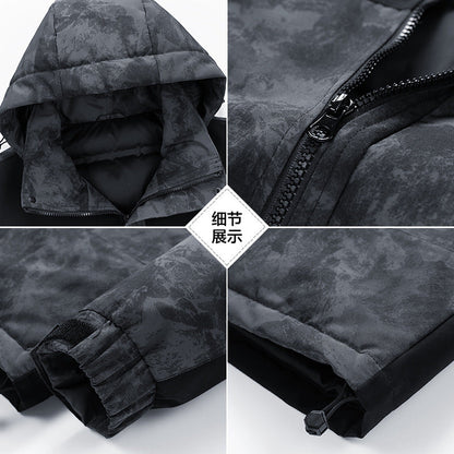 Men's Winter Color-Block Hooded Thick Down Jacket