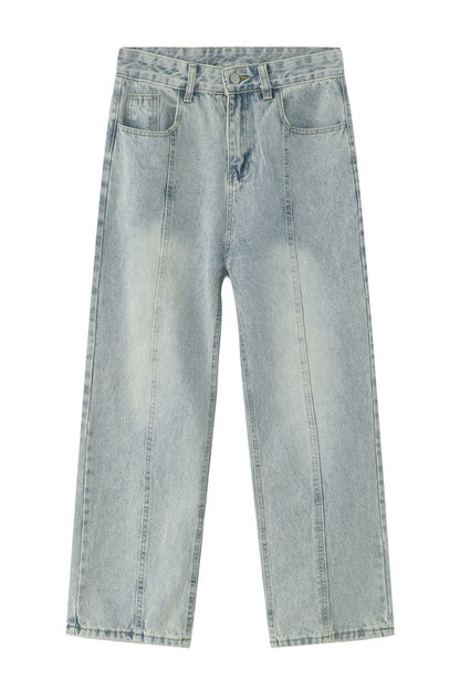 Men's Washed Splicing Straight Leg Jeans