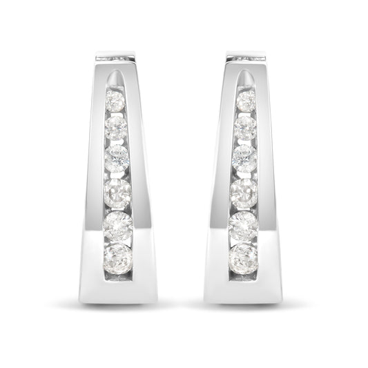 Créoles en or blanc 14 carats avec diamants taille brillant ronds sertis rail 1/4 carat (couleur H-I, pureté I1-I2)