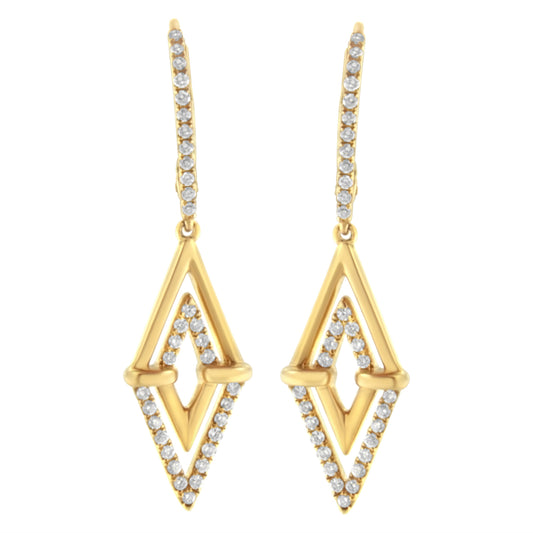 Boucles d'oreilles pendantes doubles triangles en or jaune 14 carats avec diamants 0,375 carat (couleur G-H, pureté SI1-SI2)
