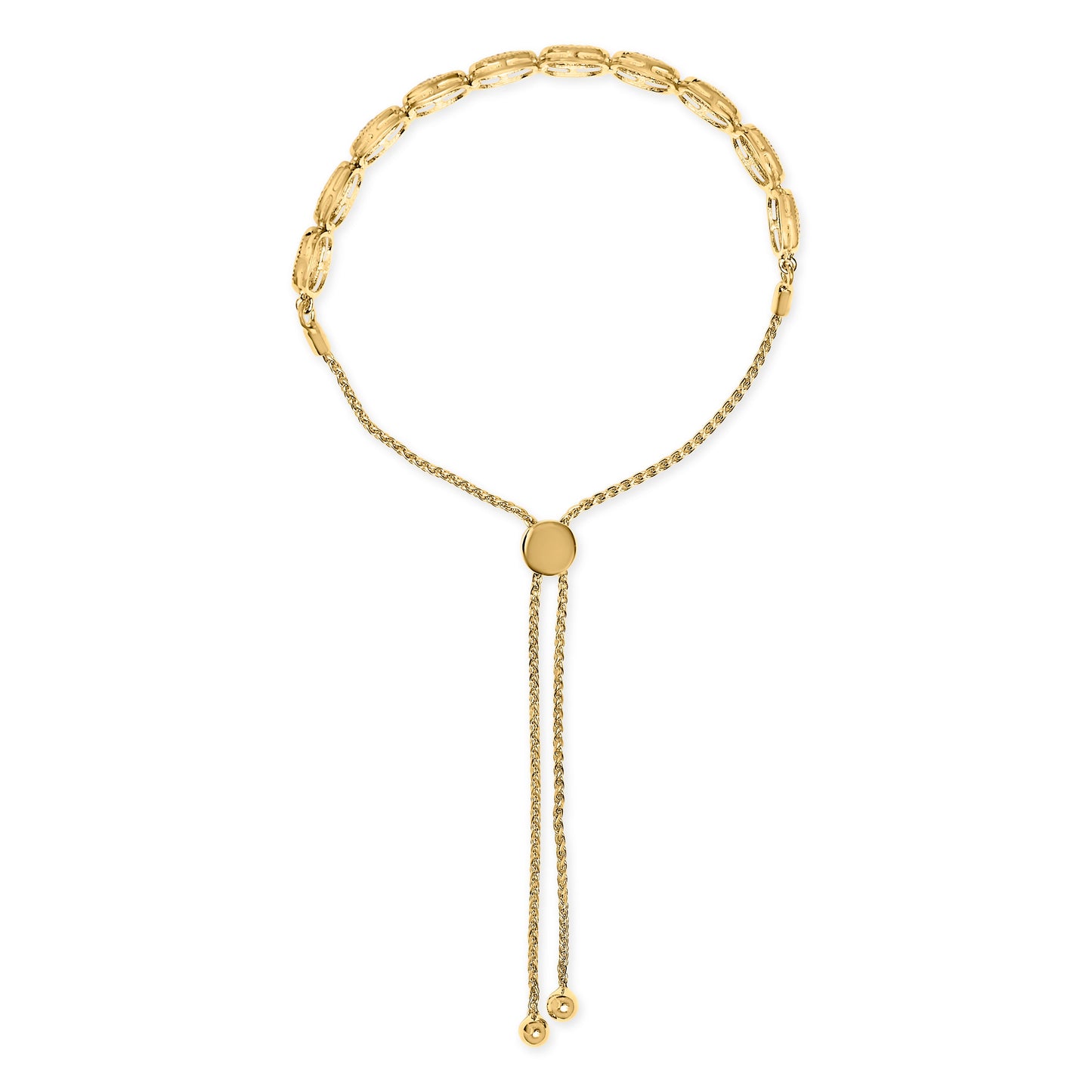 14k Yellow Gold Plated .925 Sterling 5/8 Cttw Diamond Composite Cushion Frame 4â€-10â€ Adjustable Bolo Bracelet (G-H Color, I1-I2 Clarity)