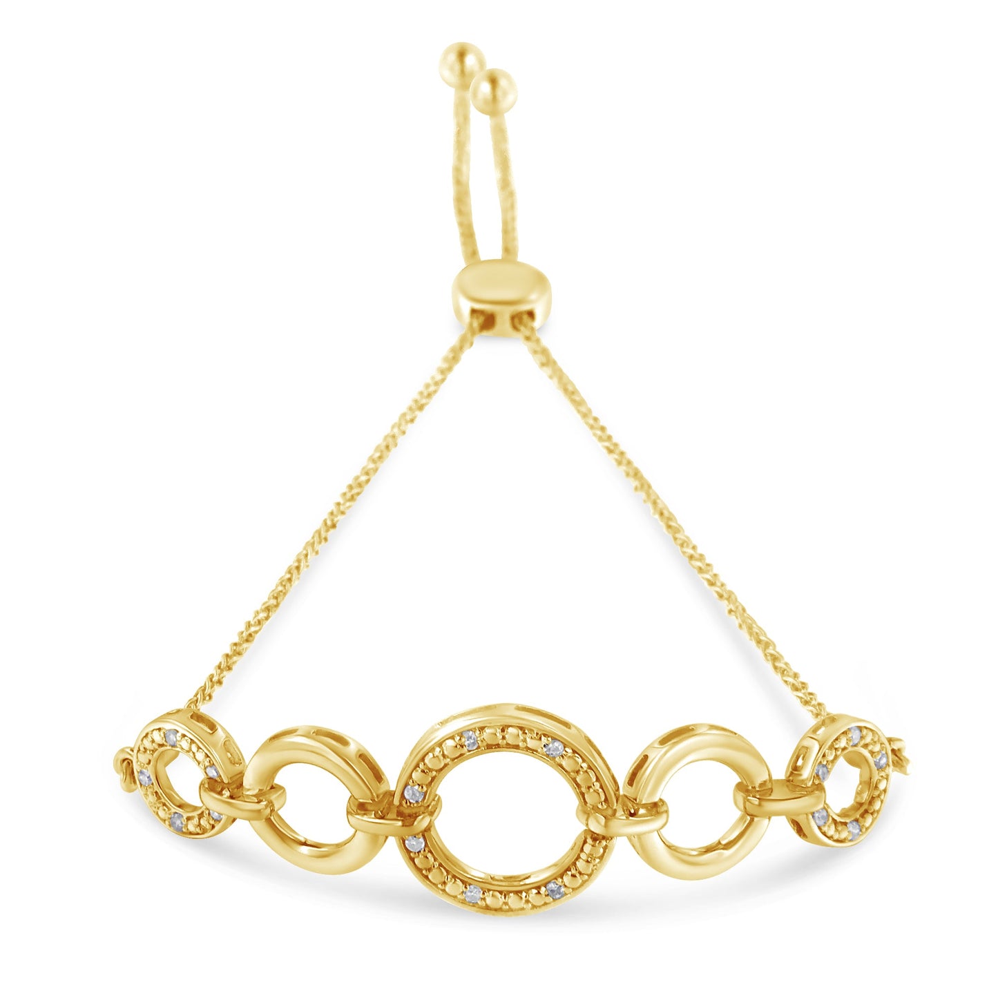 10K Yellow Gold over .925 Sterling Silver Diamond Accented Graduated Infinity Open Circle 6â€-9â€ Adjustable Bolo Bracelet