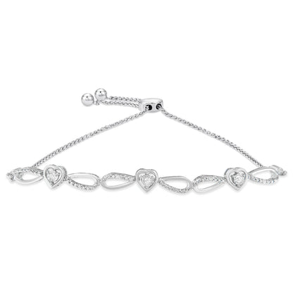 .925 Sterling Silver Diamond Accent Heart and Infinity 4â€-10â€ Adjustable Bolo Bracelet (I-J Color, I3 Clarity)