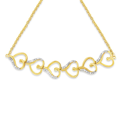 14K Yellow Gold Plated .925 Sterling Silver Diamond Accent Heart Link Bolo Bracelet