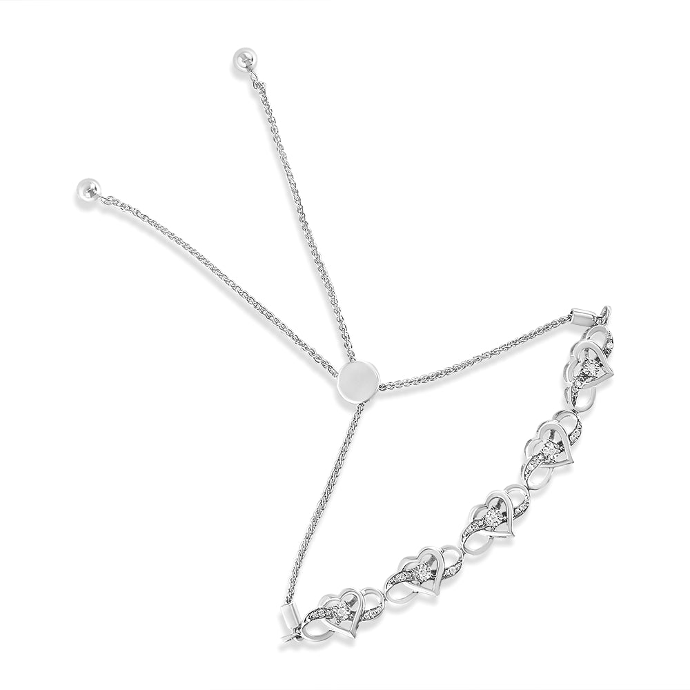 .925 Sterling Silver Miracle Set Diamond Accented Infinity Hearts 6â€-9â€ Adjustable Bolo Bracelet (H-I Color, I2-I3 Clarity)