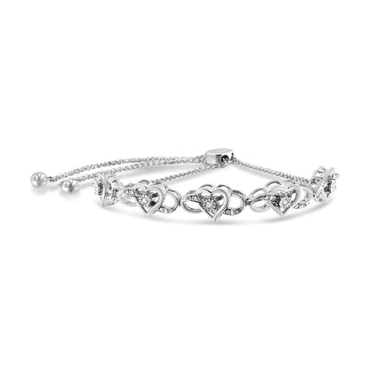 .925 Sterling Silver Miracle Set Diamond Accented Infinity Hearts 6â€-9â€ Adjustable Bolo Bracelet (H-I Color, I2-I3 Clarity)