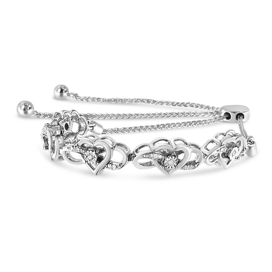 .925 Sterling Silver Diamond Accent Interlocking Infinity and Heart 4â€-10â€ Adjustable Bolo Tennis Bolo Bracelet (H-I Color, I2-I3 Clarity)