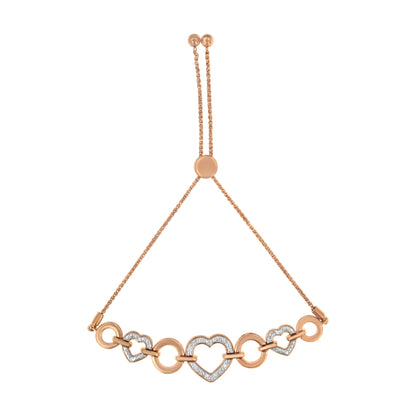 14K Rose Gold Plated .925 Sterling Silver Diamond Accent Circle and Heart Link Adjustable 6â€-10â€ Bolo Bracelet