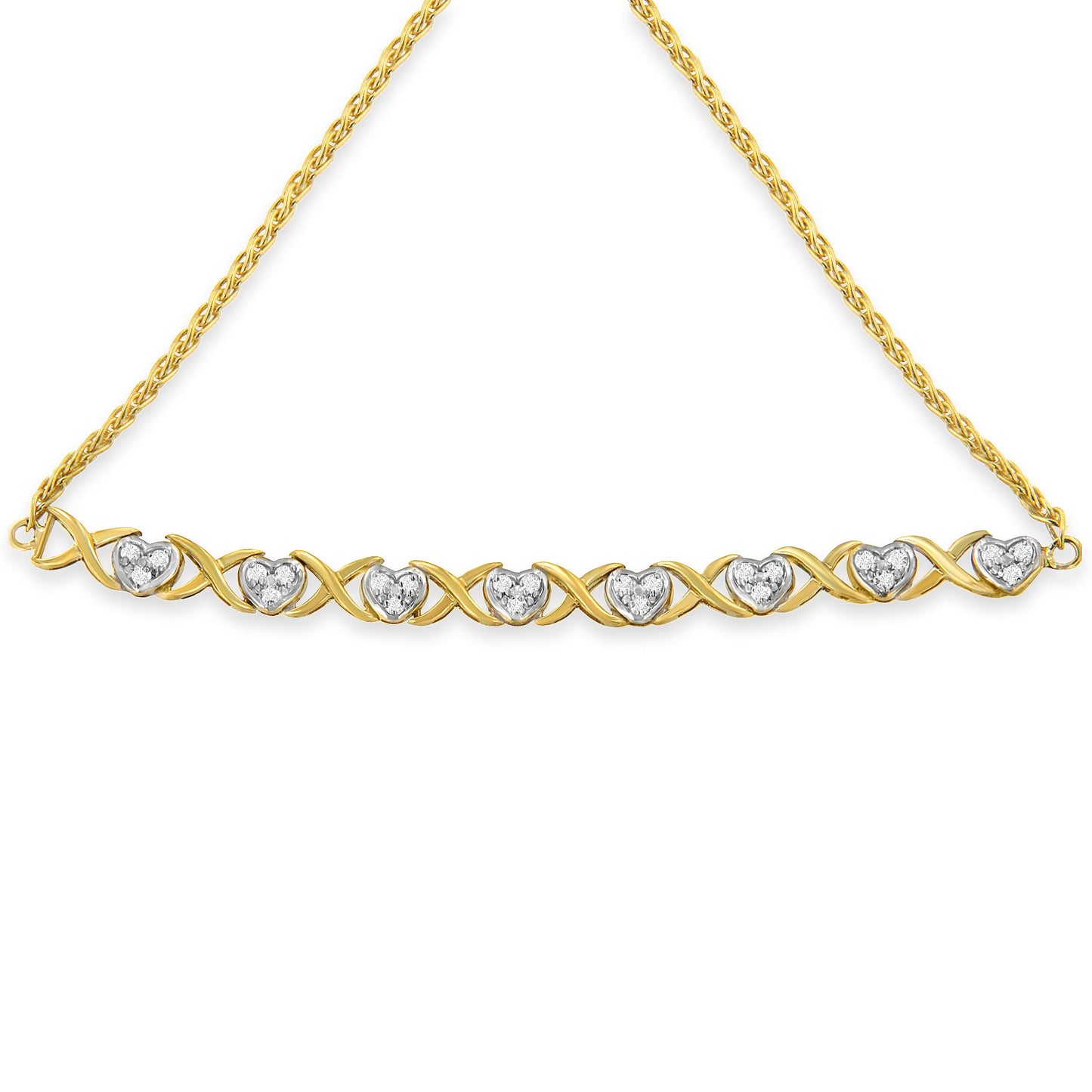 10K Yellow Gold over .925 Sterling Silver 1/10 Cttw Diamond Heart and X-Link 6â€-9â€ Adjustable Bolo Bracelet (H-I Color, I2-I3 Clarity)