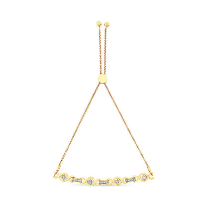 14K Yellow Gold Plated .925 Sterling Silver Channel Set Diamond Accent Twist 4â€-10â€ Adjustable Bolo Bracelet (I-J Color, I3 Clarity)