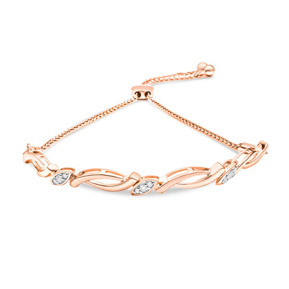 14K Rose Gold Plated .925 Sterling Silver 1/10 Cttw Diamond Alternating Swirl link Bolo Bracelet (I-J Color, I2-I3 Clarity) - 6" to 9" Adjustable