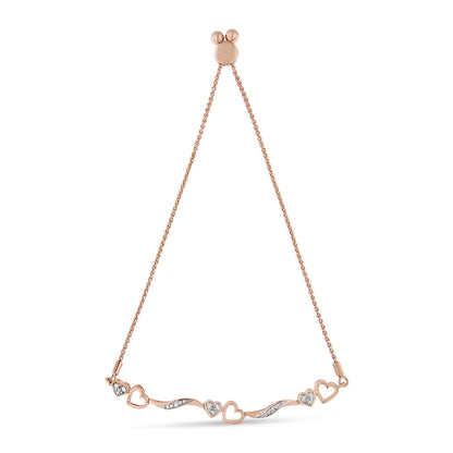14K Rose Gold Plated .925 Sterling Silver 1/10 Cttw Diamond Wave and Hearts 4â€-10â€ Adjustable Bolo Bracelet (I-J Color, I3 Clarity)