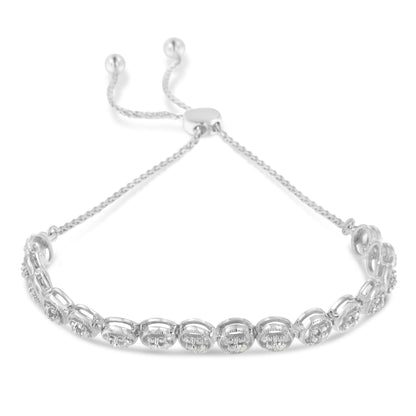 .925 Sterling Silver 1/10 Cttw Round Diamond Bolo Bracelet (I-J Color, I3 Clarity)