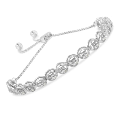 .925 Sterling Silver 1/10 Cttw Round Diamond Bolo Bracelet (I-J Color, I3 Clarity)
