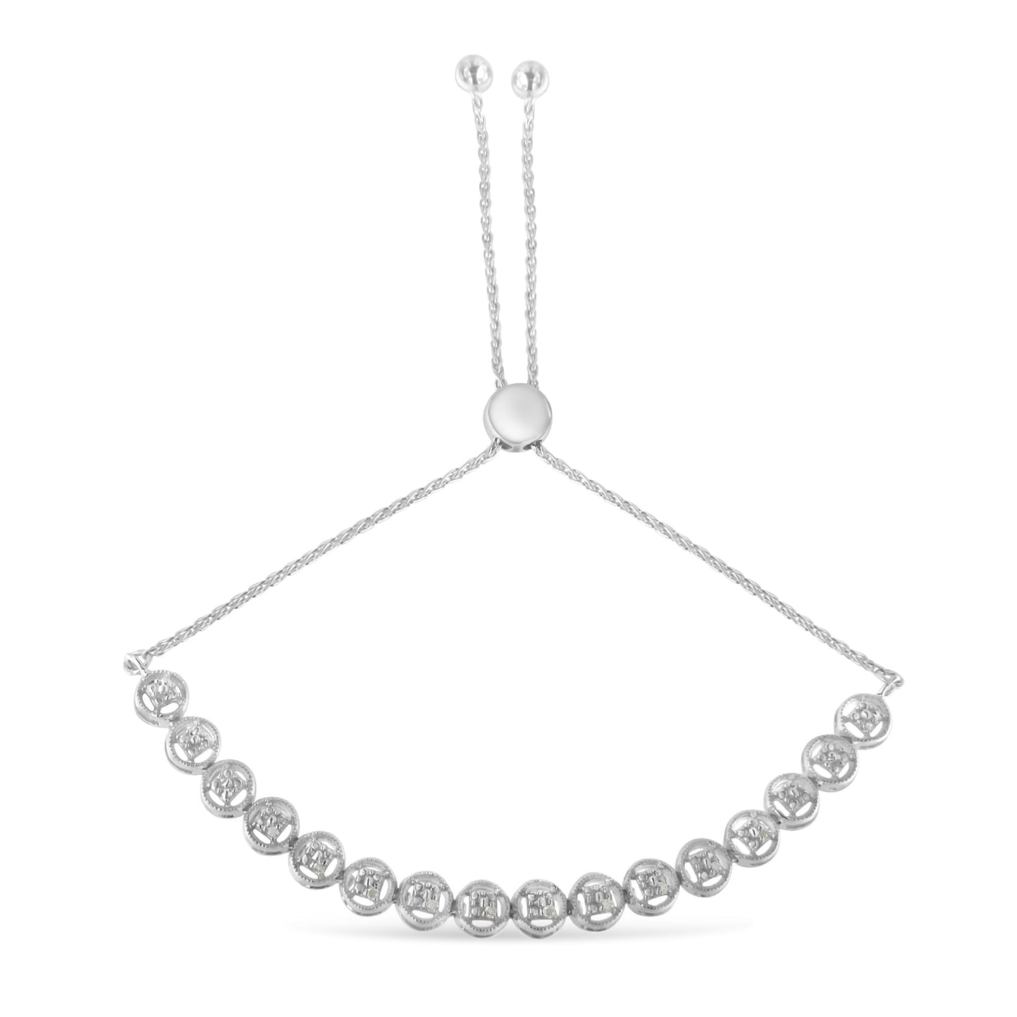.925 Sterling Silver 1/10 Cttw Round Diamond Bolo Bracelet (I-J Color, I3 Clarity)