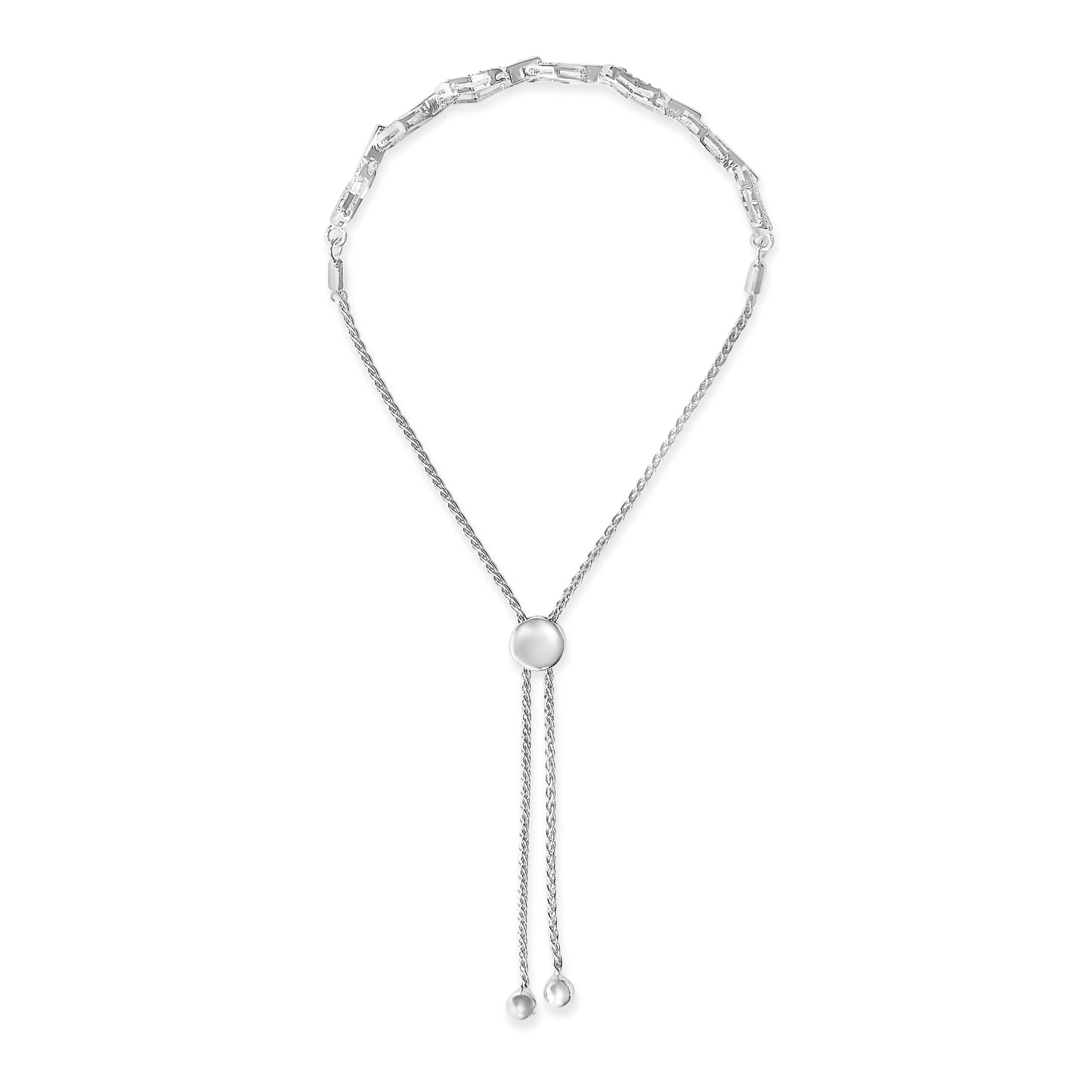 .925 Sterling Silver 1/2 Cttw Diamond Alternating Heart Link Adjustable Bolo Bracelet (I-J Color, I3 Clarity) - 4" to 10" Inches