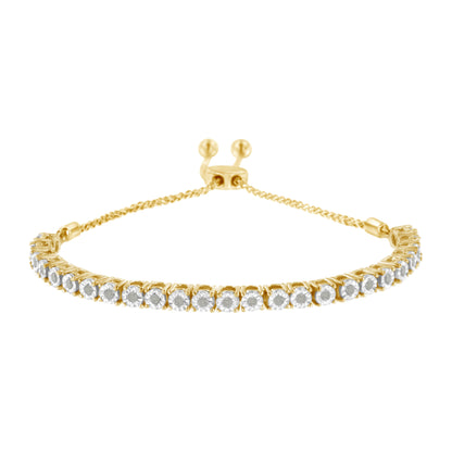 10K Yellow Gold over .925 Sterling Silver 1/4 Cttw Miracle-Set Diamond 4â€-10â€ Adjustable Bolo Tennis Bracelet (I-J Color, I3 Clarity)