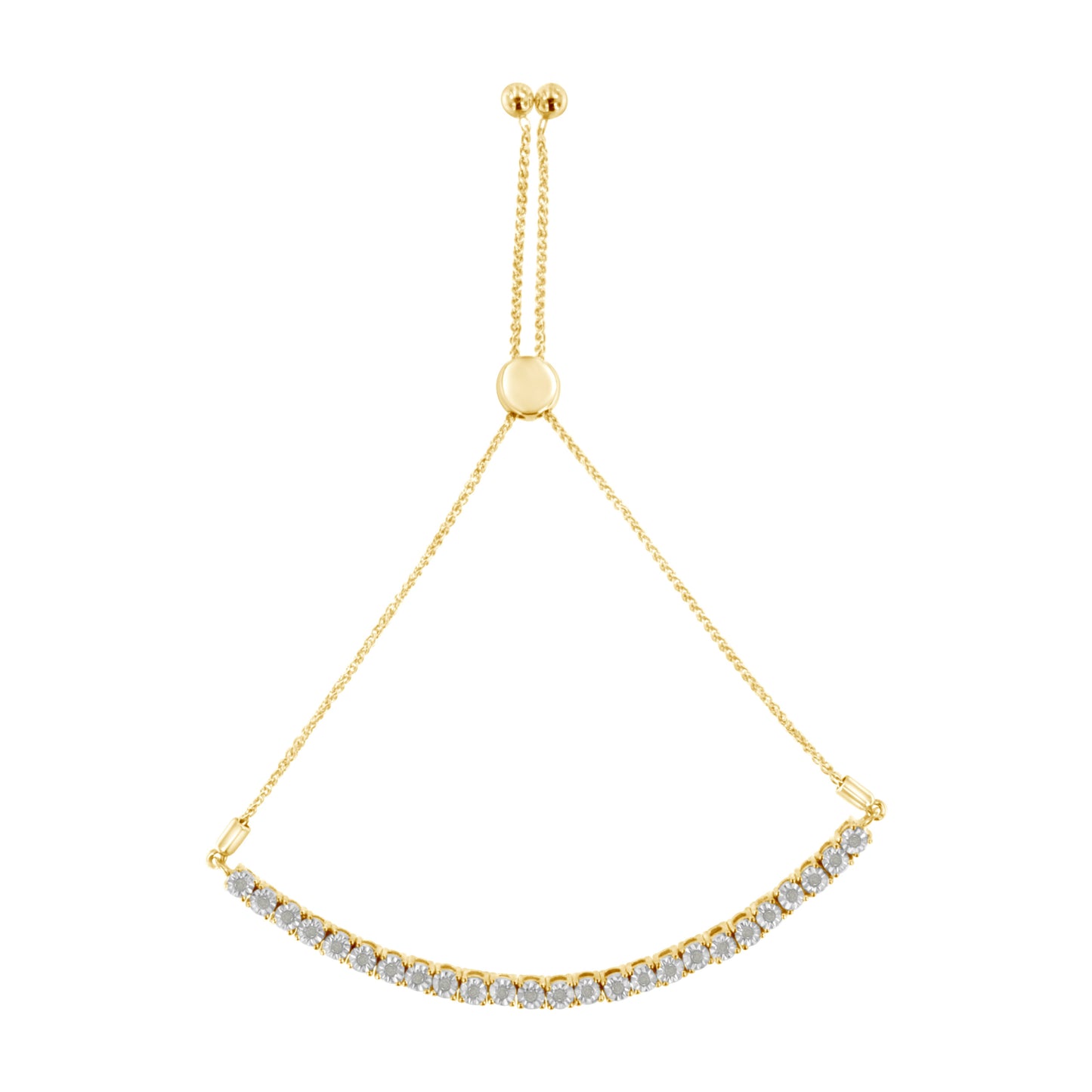 10K Yellow Gold over .925 Sterling Silver 1/4 Cttw Miracle-Set Diamond 4â€-10â€ Adjustable Bolo Tennis Bracelet (I-J Color, I3 Clarity)