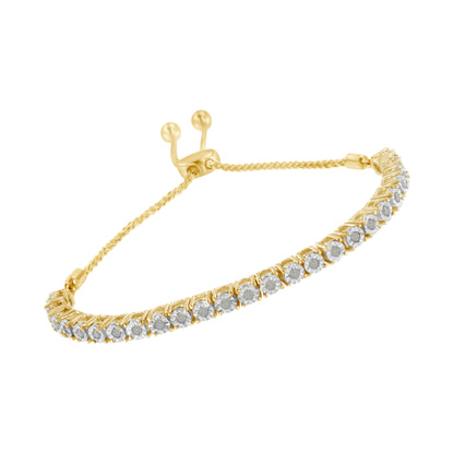 10K Yellow Gold over .925 Sterling Silver 1/4 Cttw Miracle-Set Diamond 4â€-10â€ Adjustable Bolo Tennis Bracelet (I-J Color, I3 Clarity)