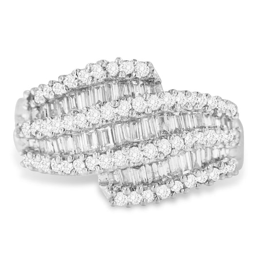 Bague cocktail en or blanc 14 carats avec diamants (1 3/4 carats au total, couleur H-I, clarté SI2-I1) - Taille 6-1/2