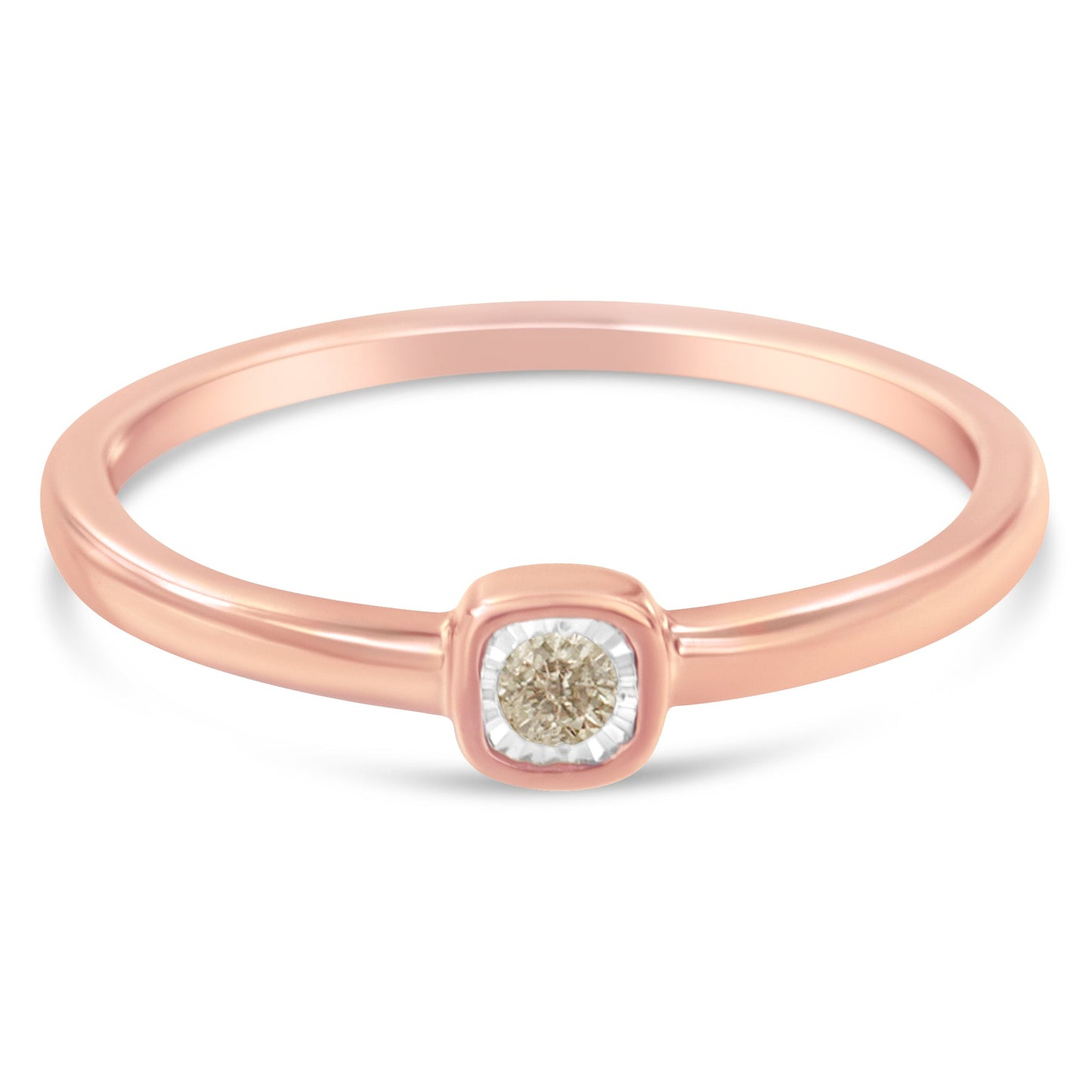 14K Rose Gold Plated .925 Sterling Silver 1/20 Carat Diamond Square Cushion-Shaped Miracle Set Petite Fashion Promise Ring (J-K Color, I1-I2 Clarity) - Size 6