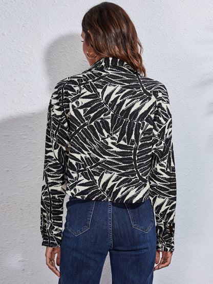 Button Down Printed Cropped Jacket