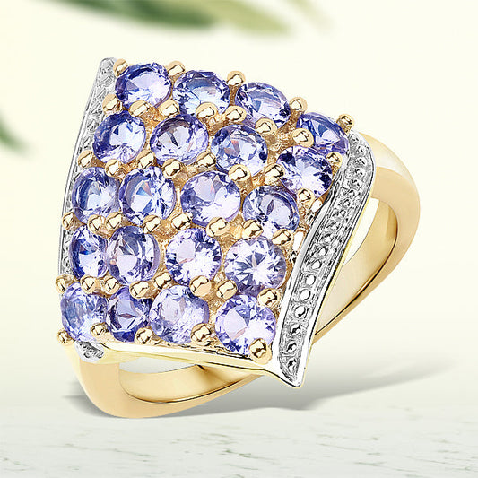 Bague en argent sterling 925 plaqué or jaune 18 carats avec tanzanite véritable de 2,00 carats