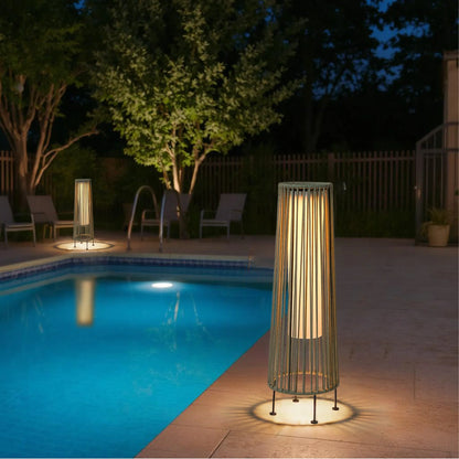 2 Piece Solar Powered Lantern Wicker Solar Patio Lamp Grey
