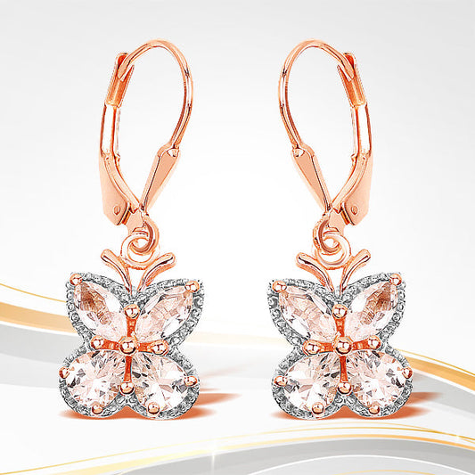 Boucles d'oreilles en argent sterling .925 plaqué or rose 18 carats avec morganite véritable de 1,88 carat