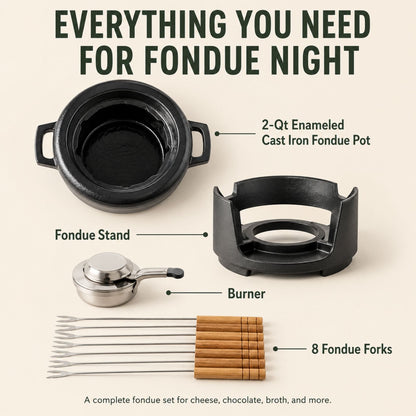 Enameled Cast Iron Fondue Set, 8-Piece, 2-Qt