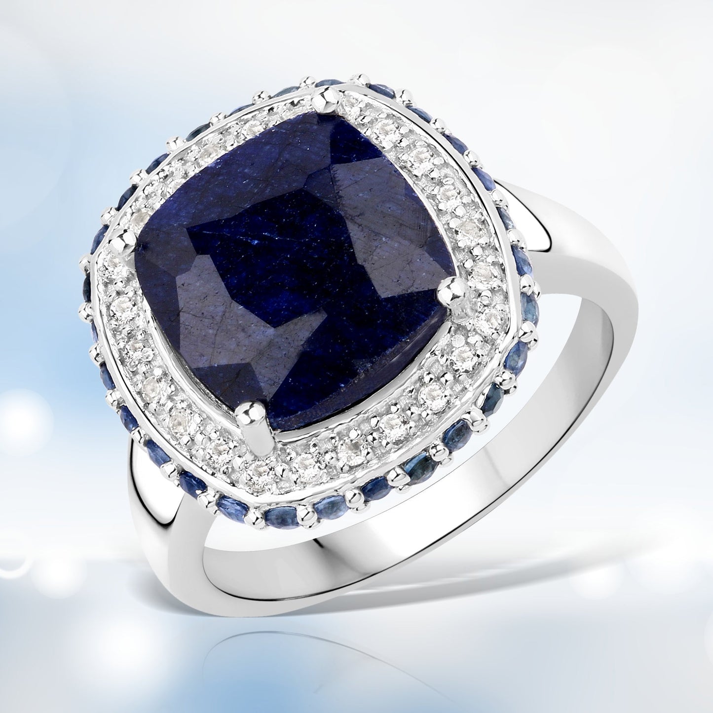 6.46 Carat Dyed Sapphire, Blue Sapphire and White Topaz .925 Sterling Silver Ring