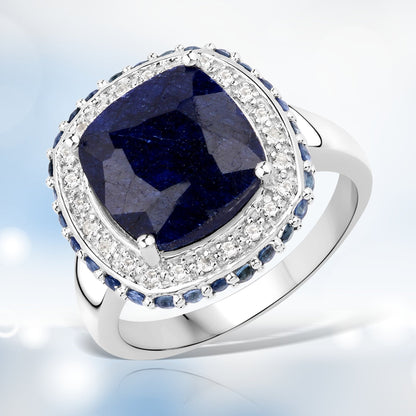 6.46 Carat Dyed Sapphire, Blue Sapphire and White Topaz .925 Sterling Silver Ring