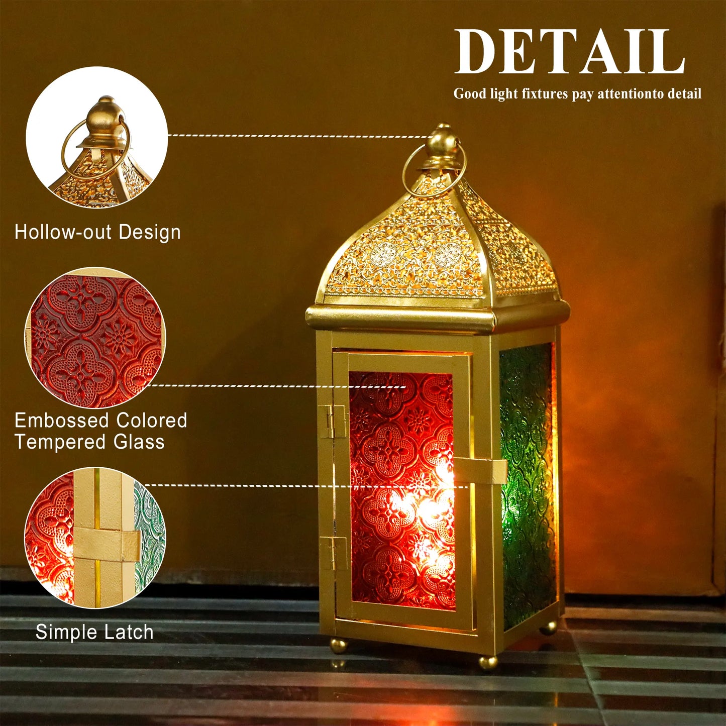 Gold Moroccan Lantern 12" H Battery Operated Decorative Lantern