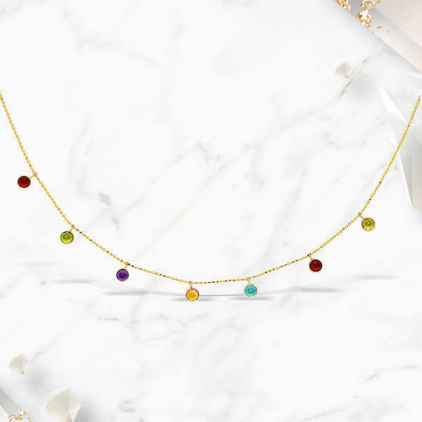 14k Yellow Gold Cable Chain Necklace with Round Multi-Tone Charms