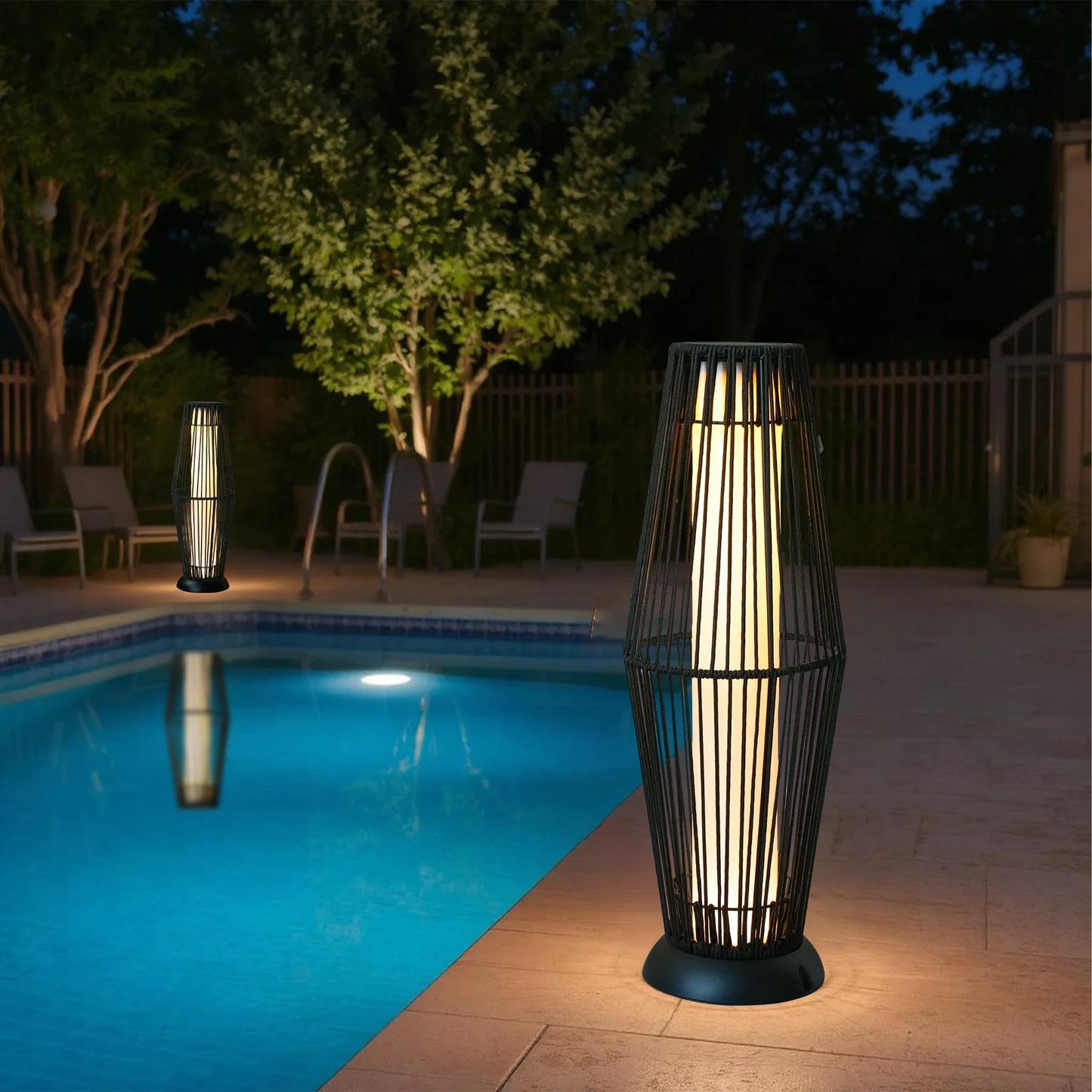 2 Piece Solar Powered Lantern Wicker Solar Patio Lamp