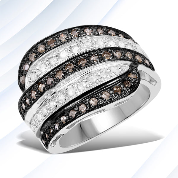 0.80 Carat Genuine Brown Diamond and White Diamond .925 Sterling Silver Ring